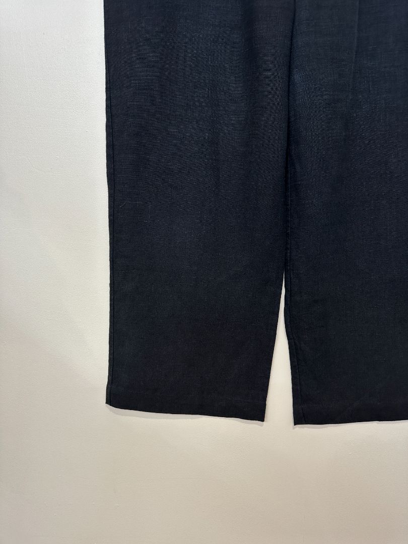Oska Black Wide Leg Linen Cropped Trousers - Size 14
