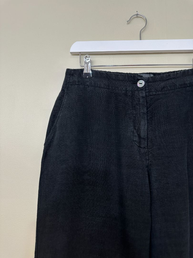 Oska Black Wide Leg Linen Cropped Trousers - Size 14