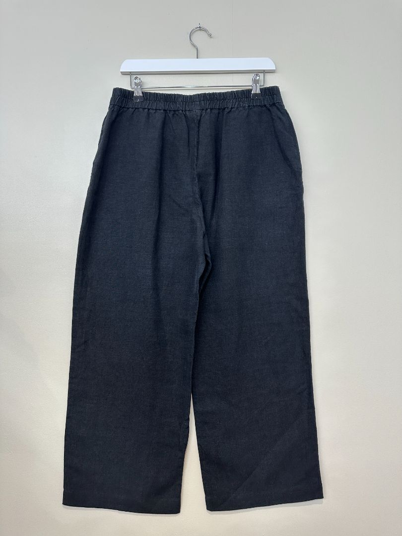 Oska Black Wide Leg Linen Cropped Trousers - Size 14