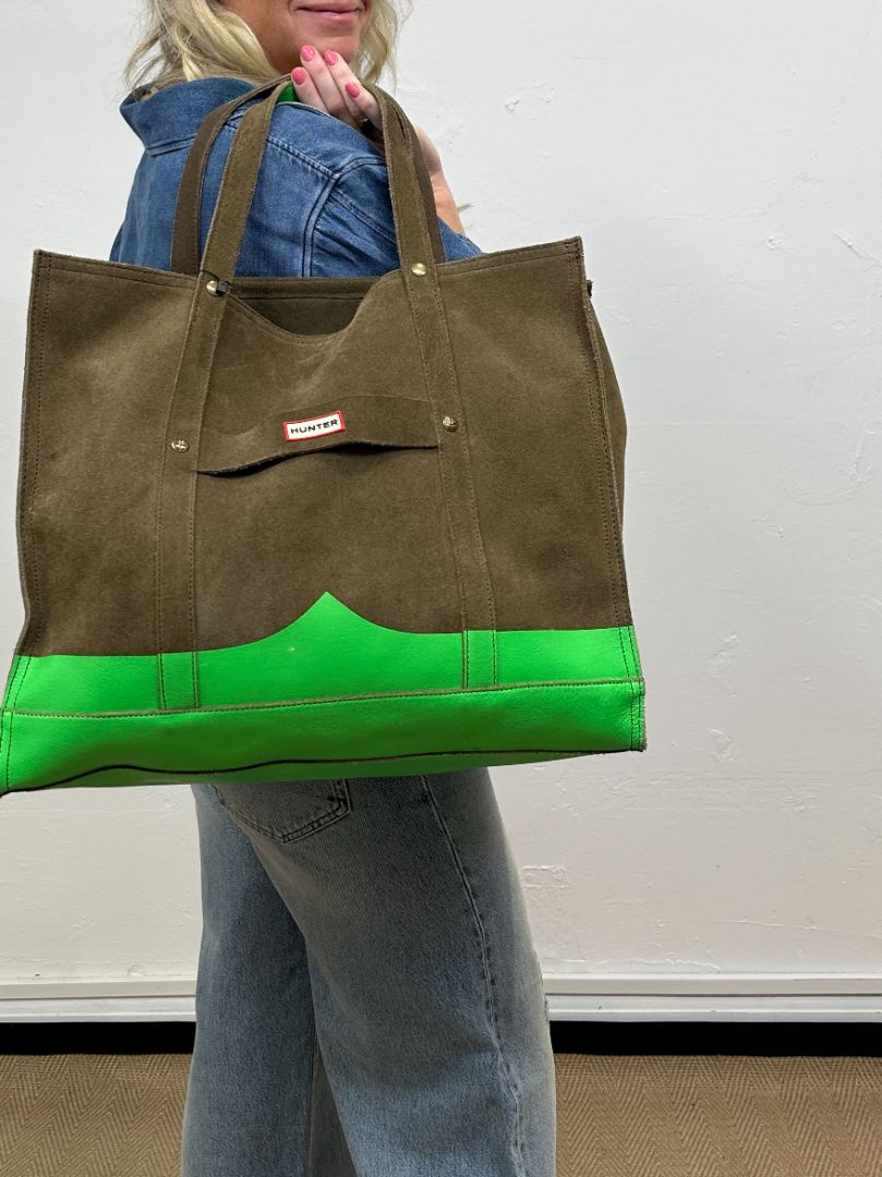 Hunter Khaki Green Moustache Suede Tote Bag & Scarf