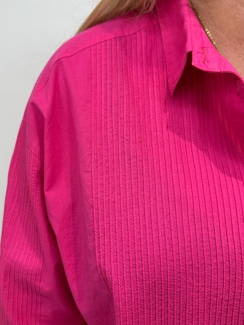 Yacco Marricard Pink Boxy Pintuck Shirt - Size L