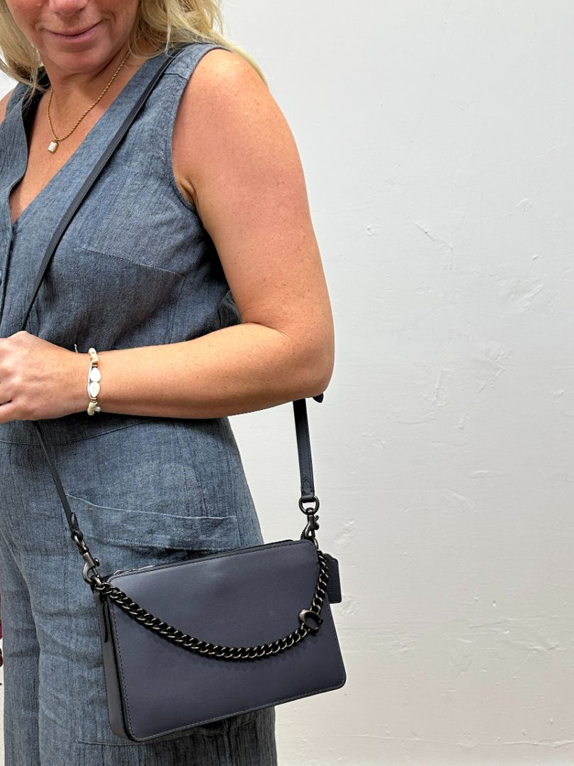 Coach Navy Blue Signature Chain Bag