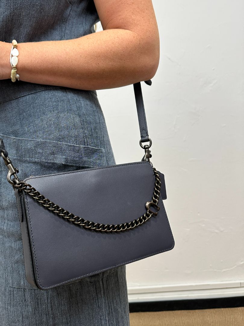 Coach Navy Blue Signature Chain Bag