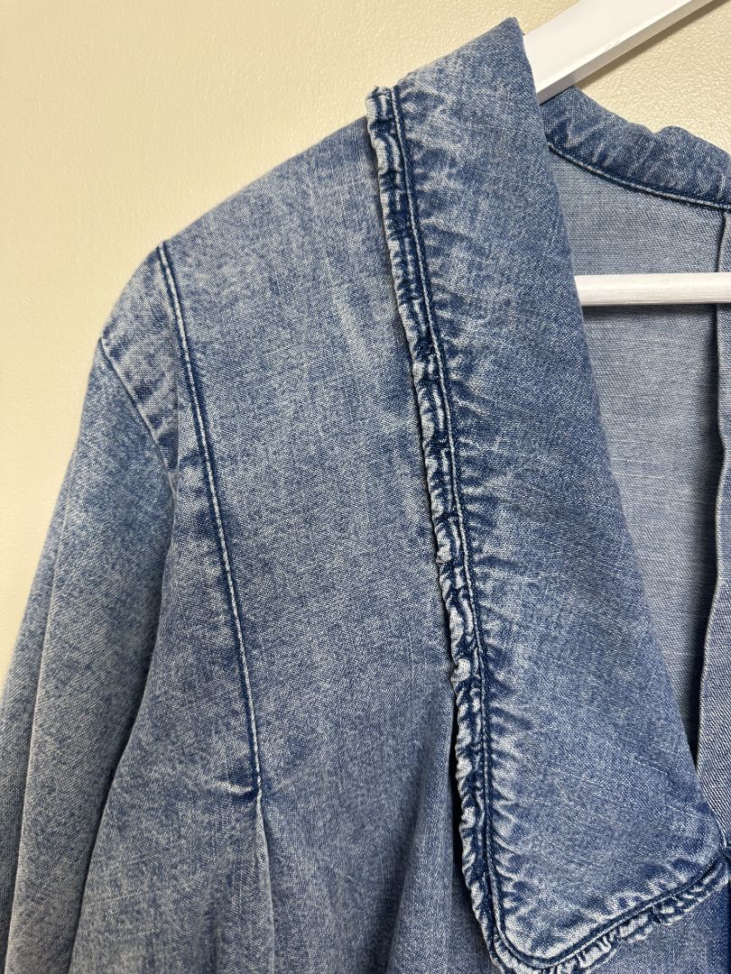 Free People Blue Ruffle Collar Denim Shirt - Size XS