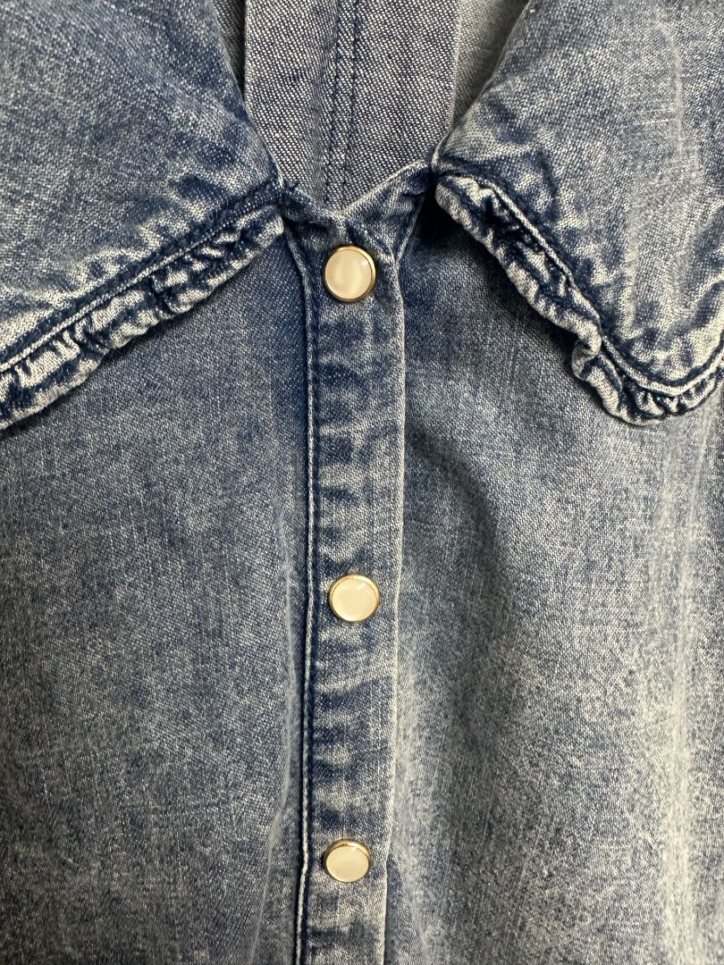 Free People Blue Ruffle Collar Denim Shirt - Size XS