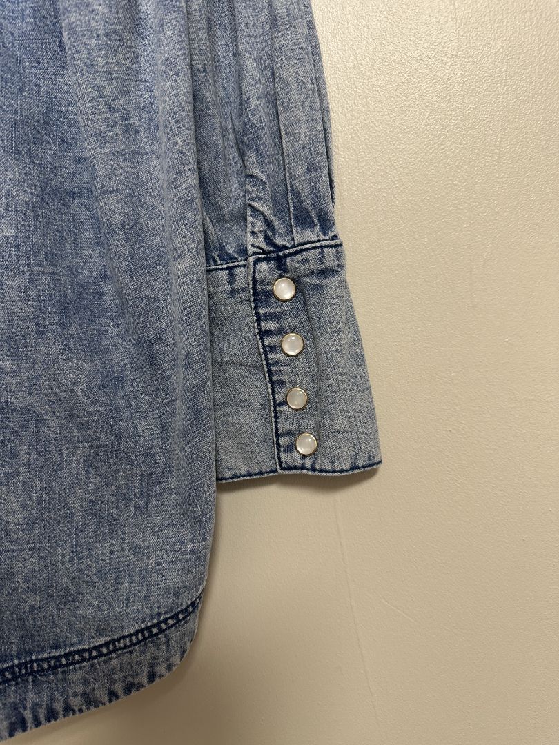 Free People Blue Ruffle Collar Denim Shirt - Size XS
