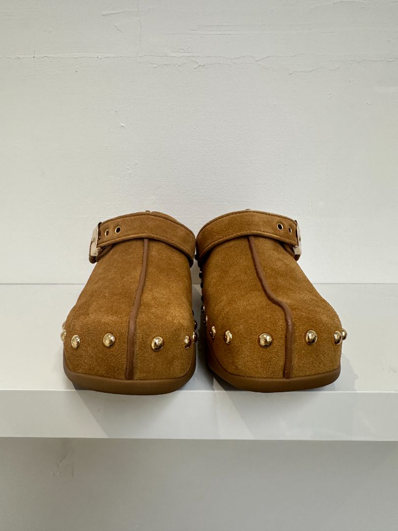 Scholl Cognac Brown Suede Pescura Phoebe Clogs - Size 5