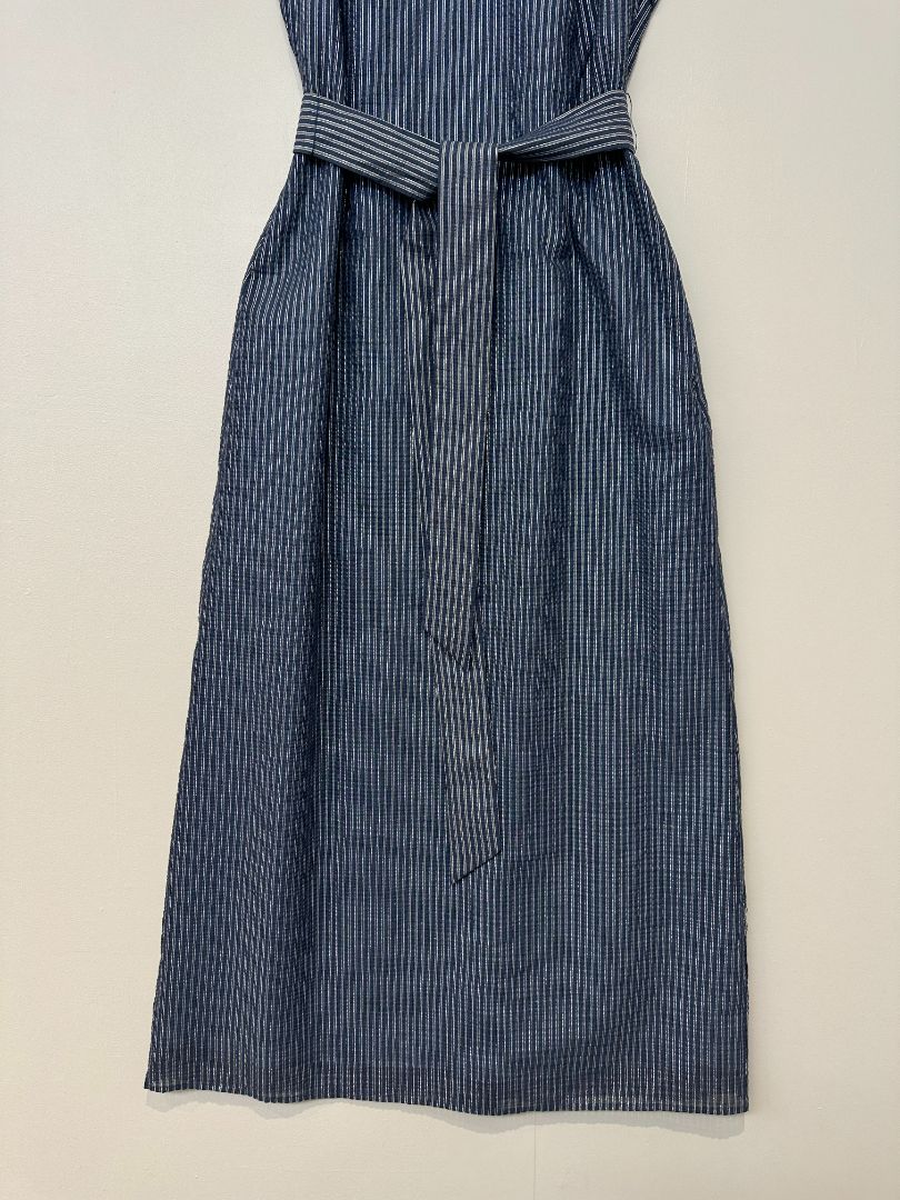 Cefinn Navy Silver Funnel Neck Metallic Striped Maxi Dress - Size 12