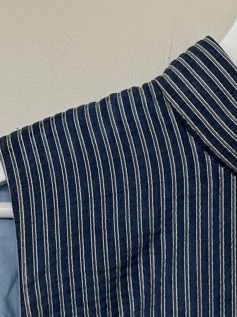 Cefinn Navy Silver Funnel Neck Metallic Striped Maxi Dress - Size 12