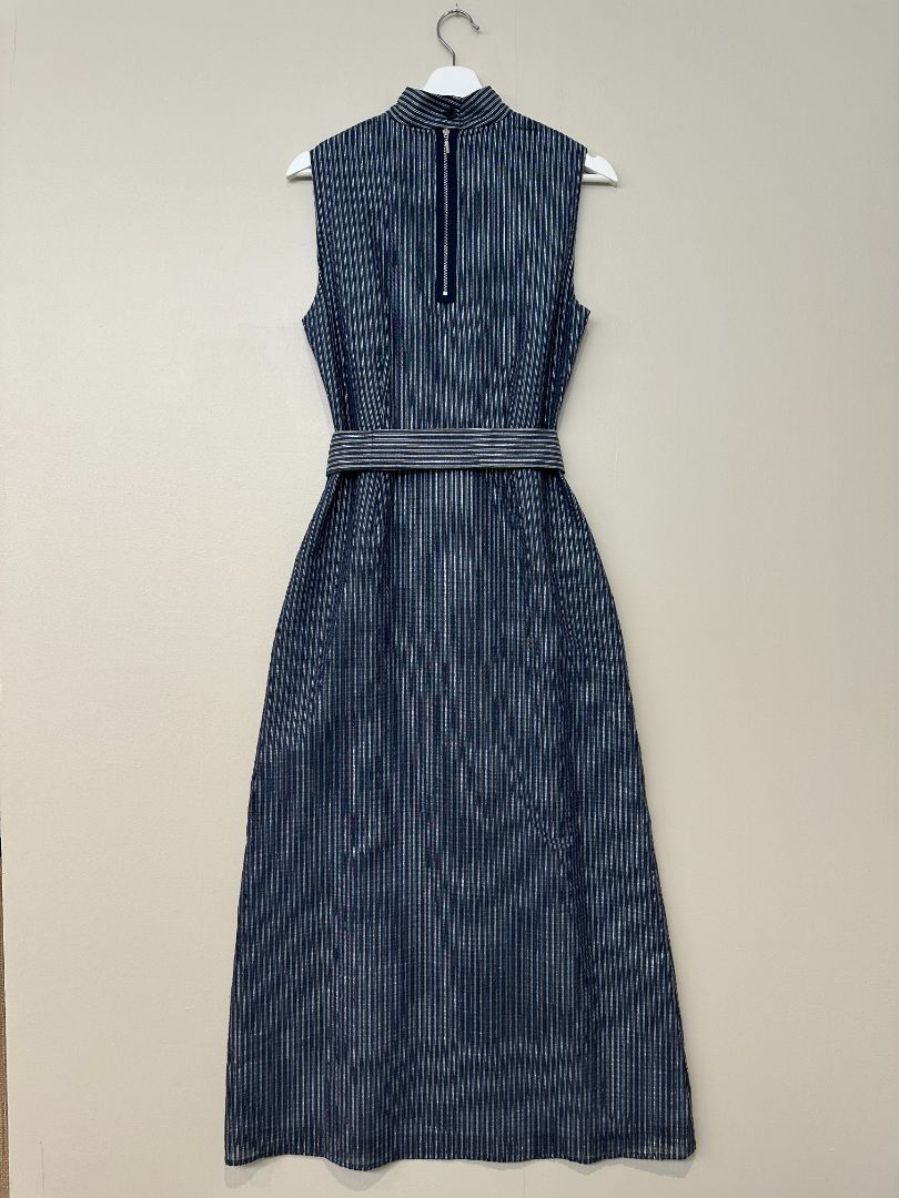Cefinn Navy Silver Funnel Neck Metallic Striped Maxi Dress - Size 12
