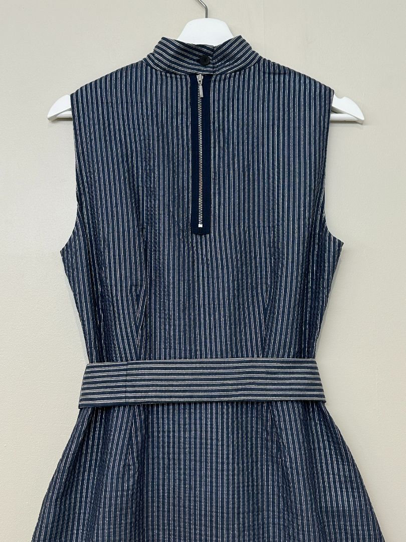 Cefinn Navy Silver Funnel Neck Metallic Striped Maxi Dress - Size 12