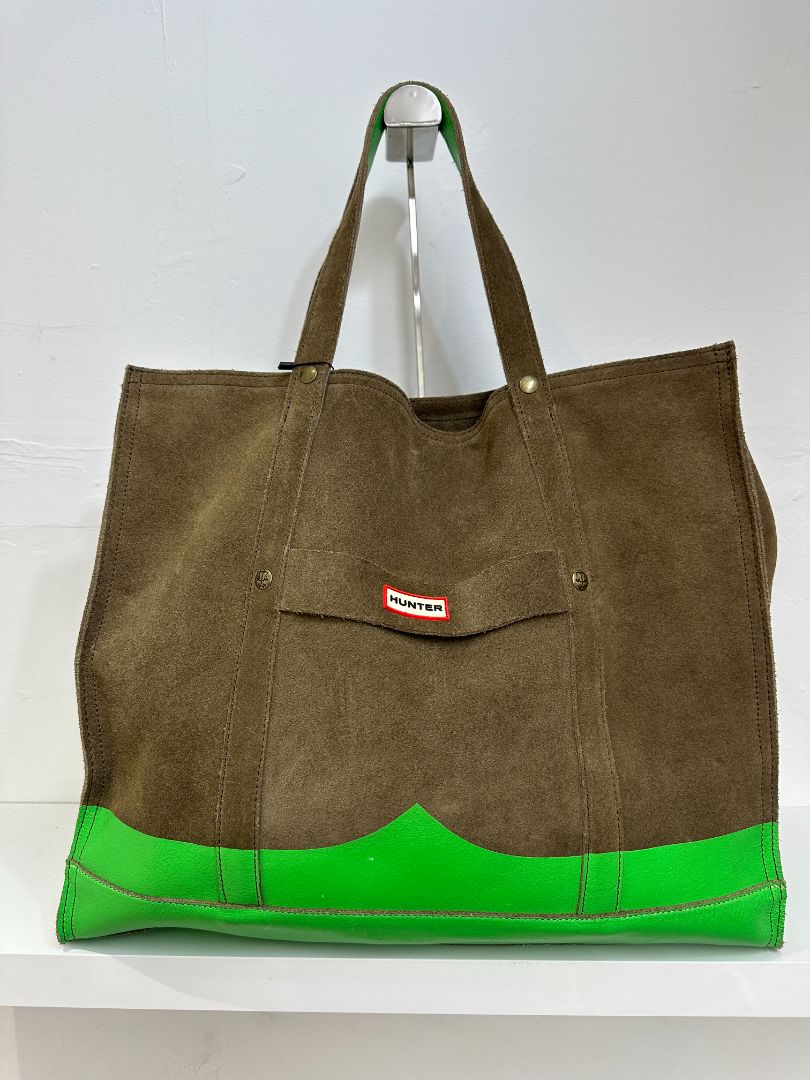 Hunter Khaki Green Moustache Suede Tote Bag & Scarf