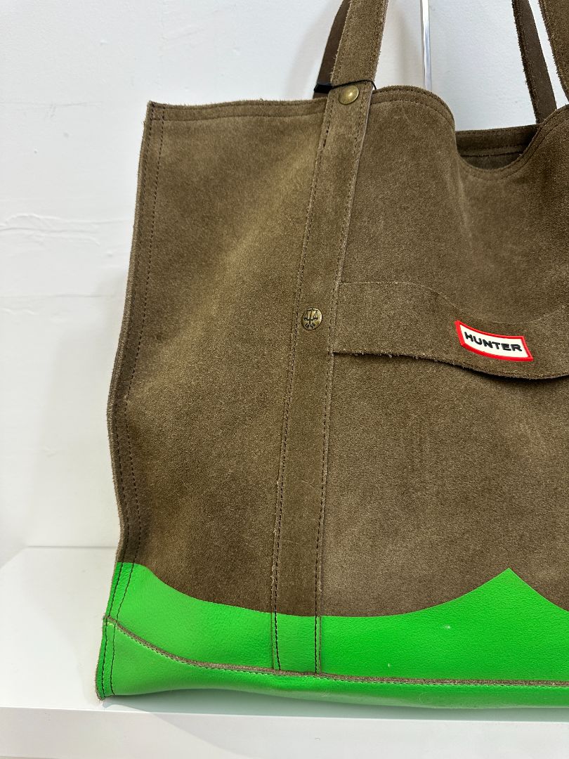 Hunter Khaki Green Moustache Suede Tote Bag & Scarf