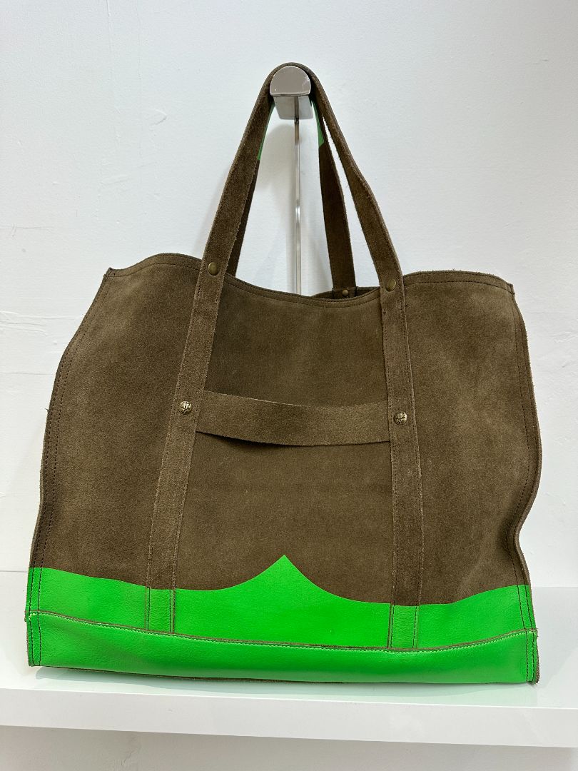 Hunter Khaki Green Moustache Suede Tote Bag & Scarf