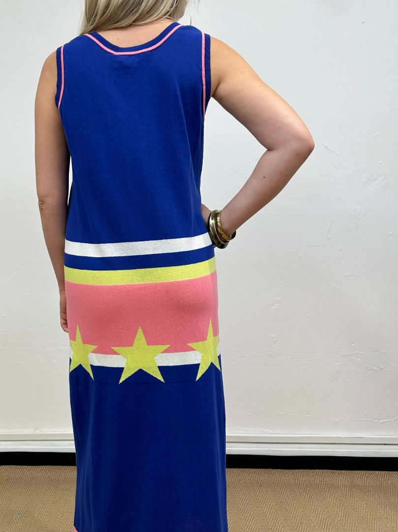 Moschino Blue Midi Knit Logo Dress - Size 14