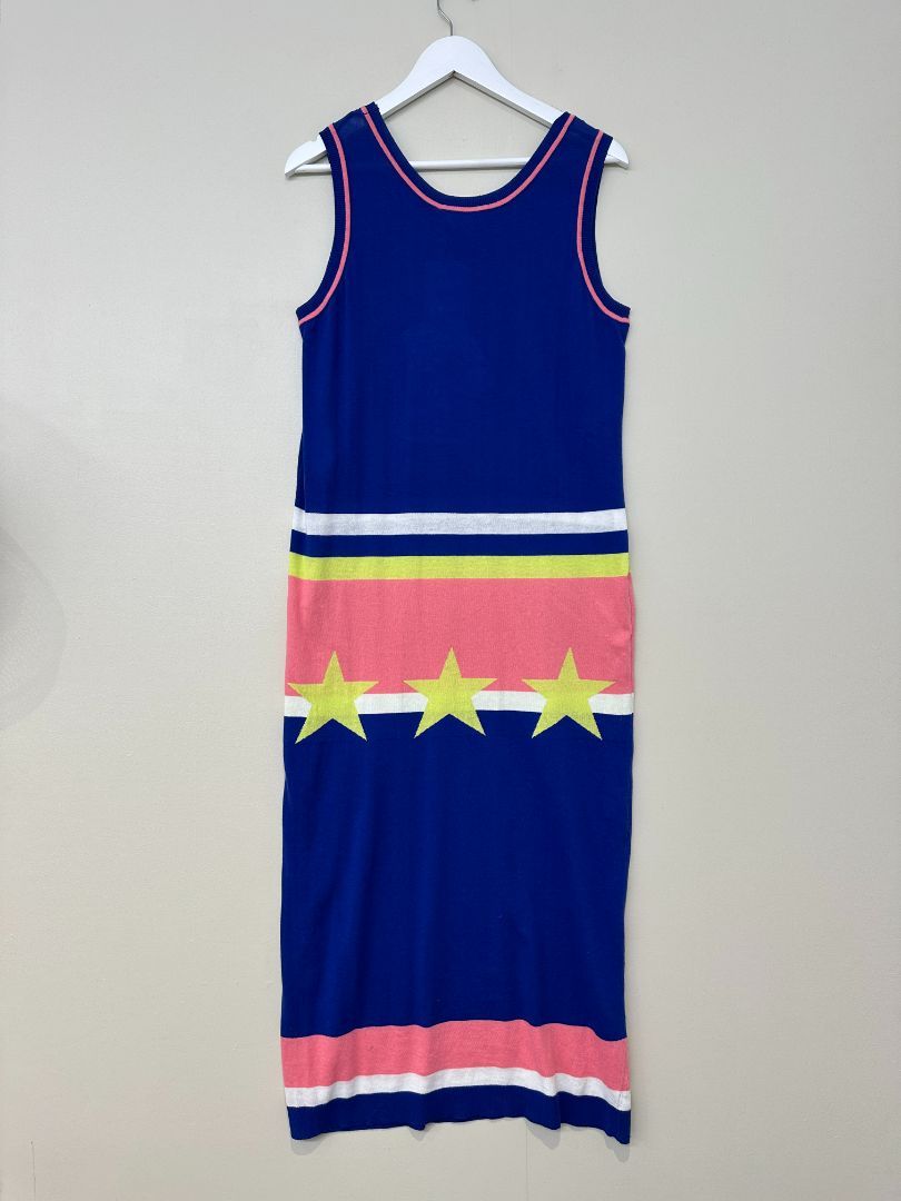 Moschino Blue Midi Knit Logo Dress - Size 14