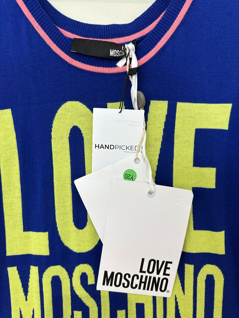 Moschino Blue Midi Knit Logo Dress - Size 14