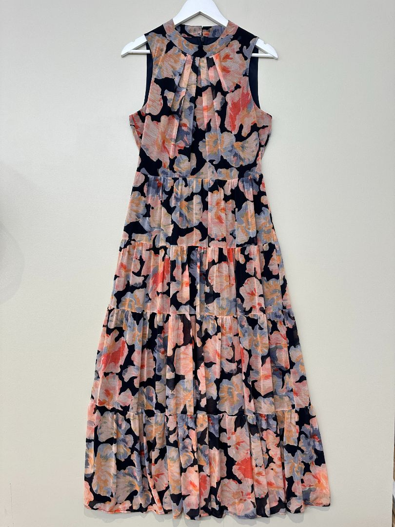 Phase Eight Orange Pink Vora Floral Tiered Maxi Dress - Size 12