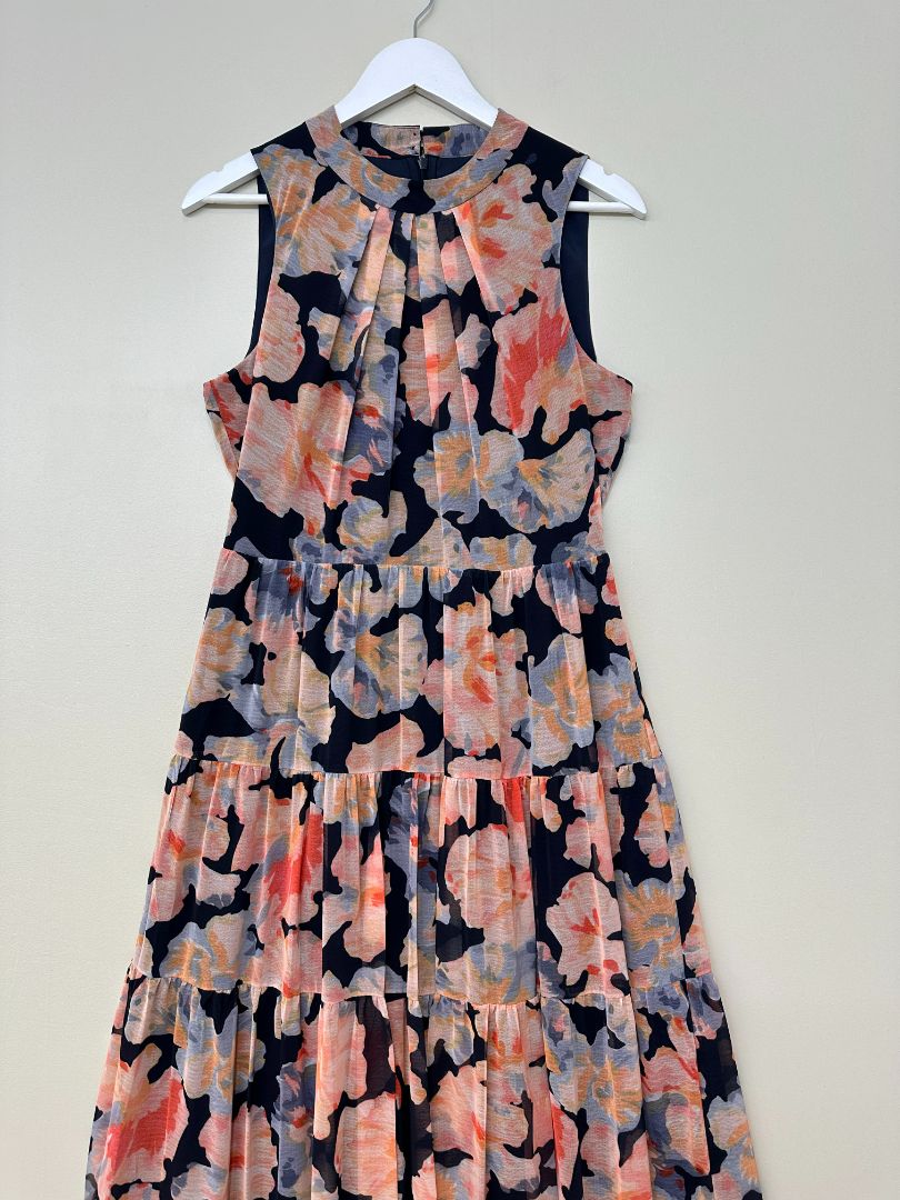 Phase Eight Orange Pink Vora Floral Tiered Maxi Dress - Size 12
