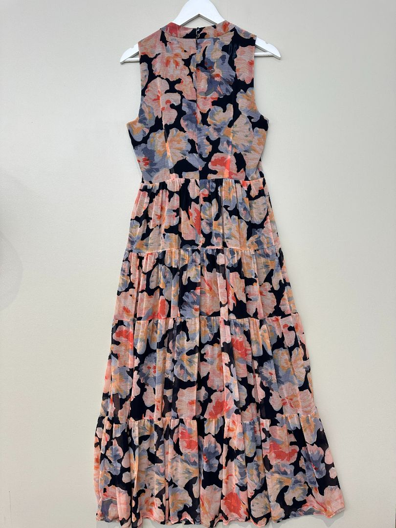 Phase Eight Orange Pink Vora Floral Tiered Maxi Dress - Size 12
