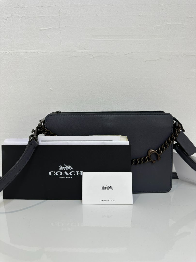 Coach Navy Blue Signature Chain Bag