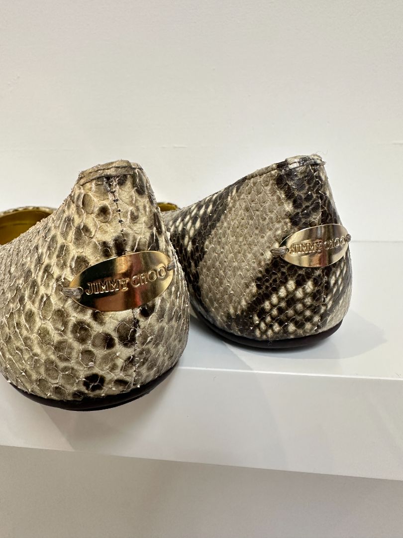 Jimmy Choo Metallic Gold Whirl Snake Print Ballet Flats - Size 5 / 38