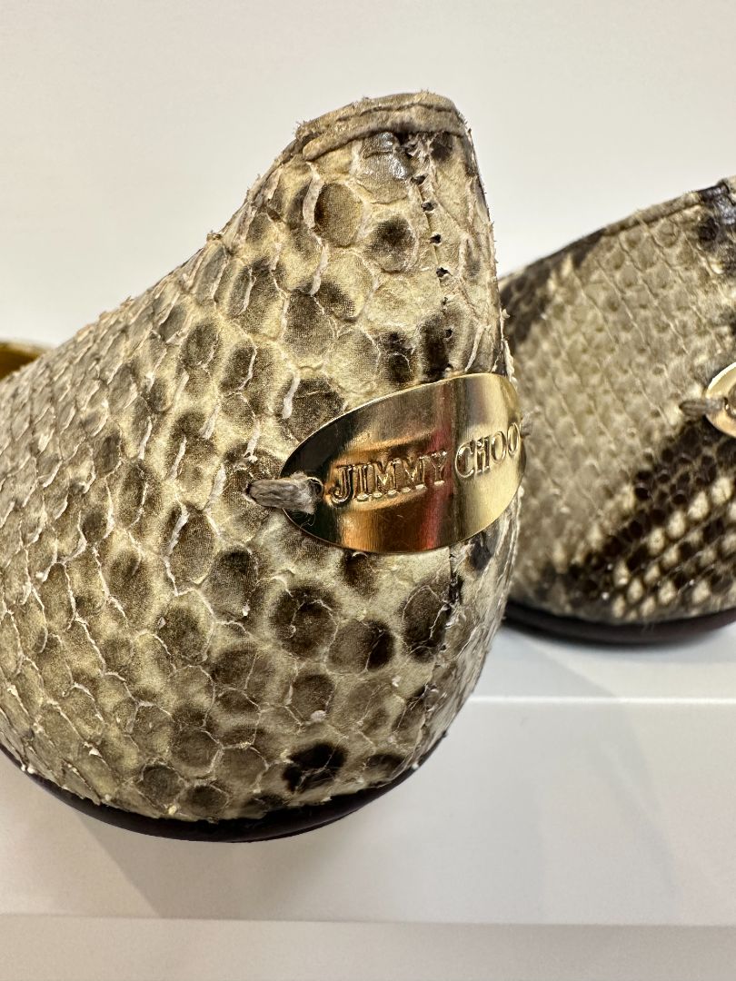 Jimmy Choo Metallic Gold Whirl Snake Print Ballet Flats - Size 5 / 38