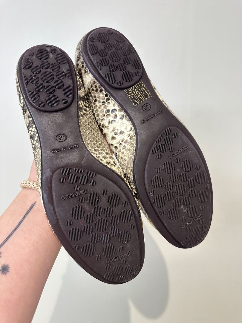Jimmy Choo Metallic Gold Whirl Snake Print Ballet Flats - Size 5 / 38