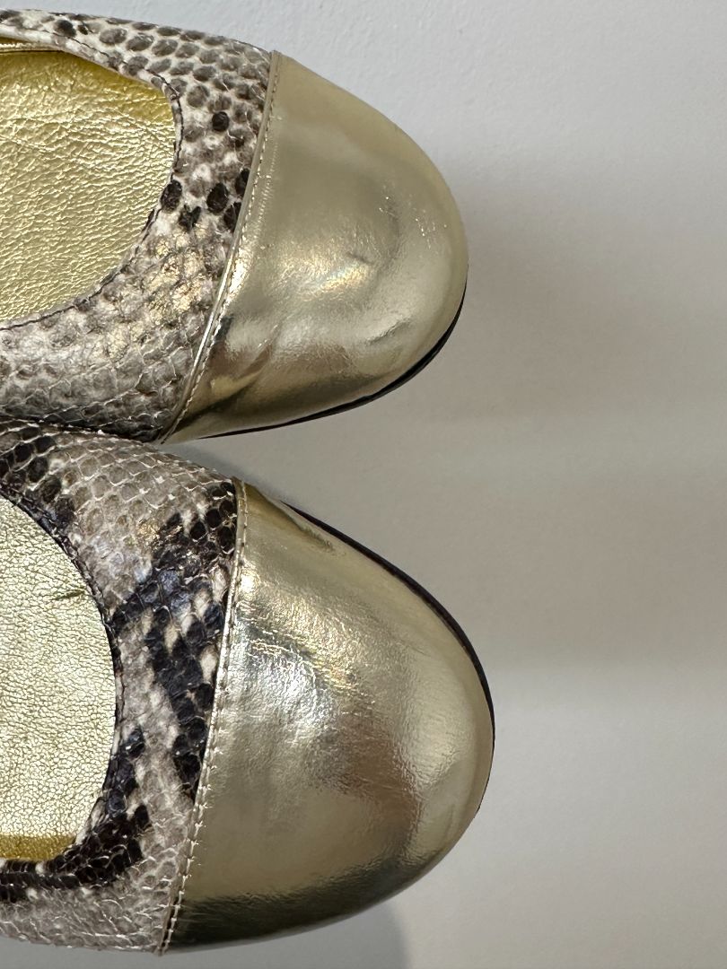 Jimmy Choo Metallic Gold Whirl Snake Print Ballet Flats - Size 5 / 38