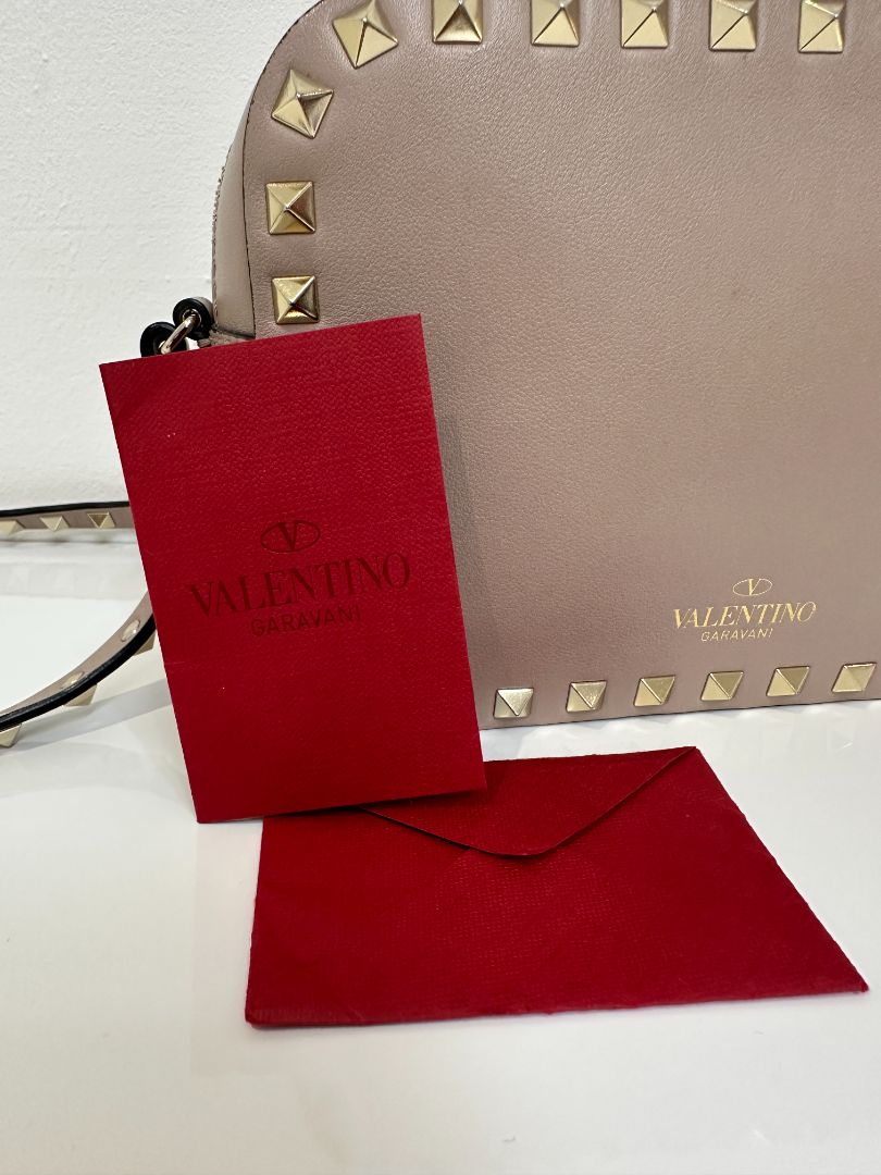 Valentino Taupe Rockstud Small Leather Crossbody Camera Bag