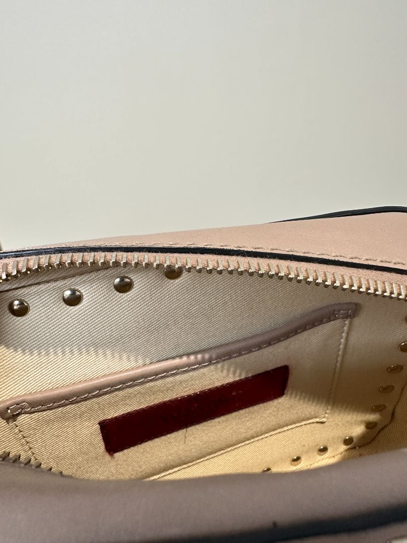 Valentino Taupe Rockstud Small Leather Crossbody Camera Bag