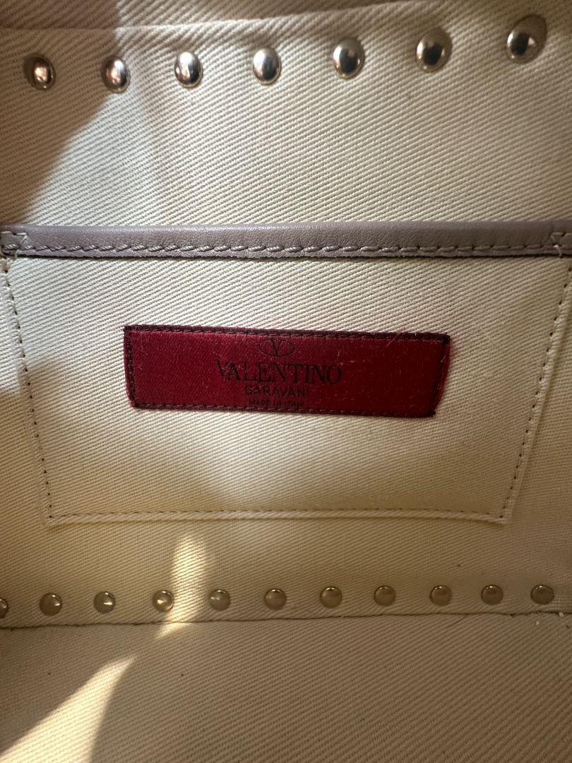 Valentino Taupe Rockstud Small Leather Crossbody Camera Bag