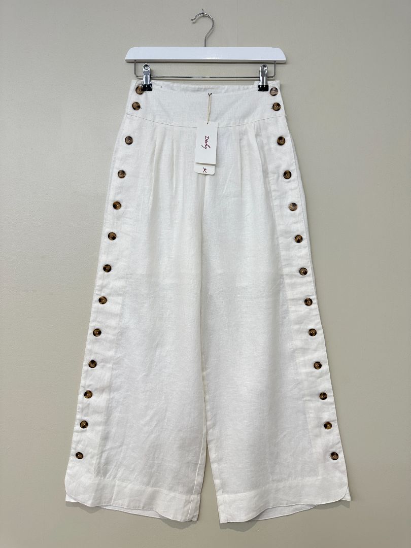 Derhy Cream Ajasmin Wide Leg Linen Trousers - Size S