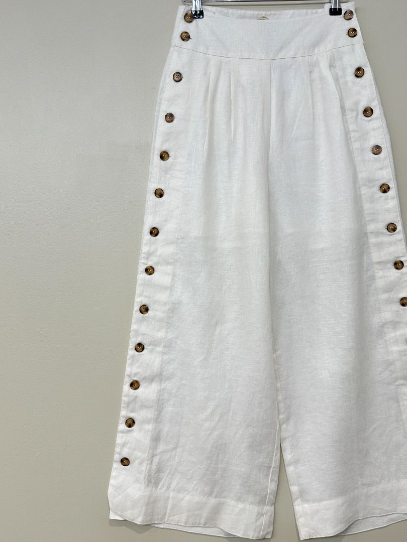 Derhy Cream Ajasmin Wide Leg Linen Trousers - Size S