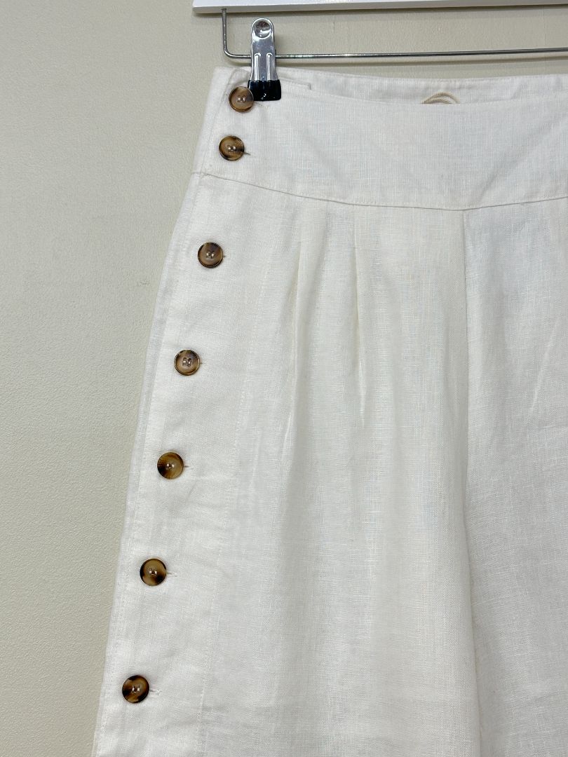 Derhy Cream Ajasmin Wide Leg Linen Trousers - Size S
