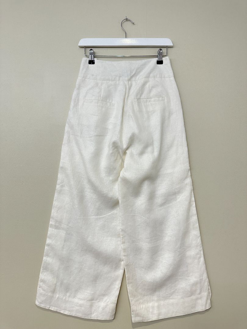 Derhy Cream Ajasmin Wide Leg Linen Trousers - Size S