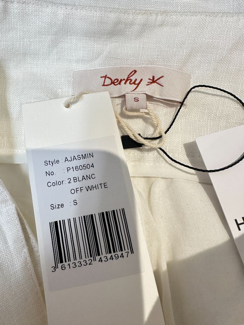 Derhy Cream Ajasmin Wide Leg Linen Trousers - Size S