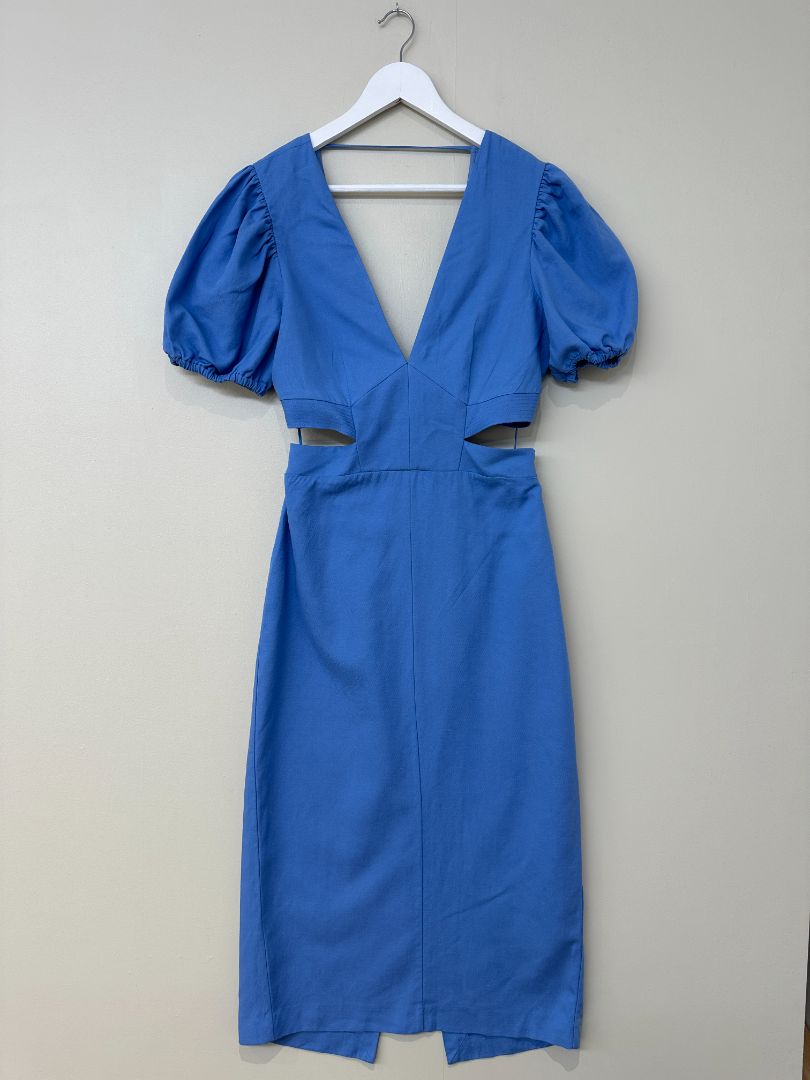 Reiss Blue Jenna Puff Sleeve Midi Dress - Size 12