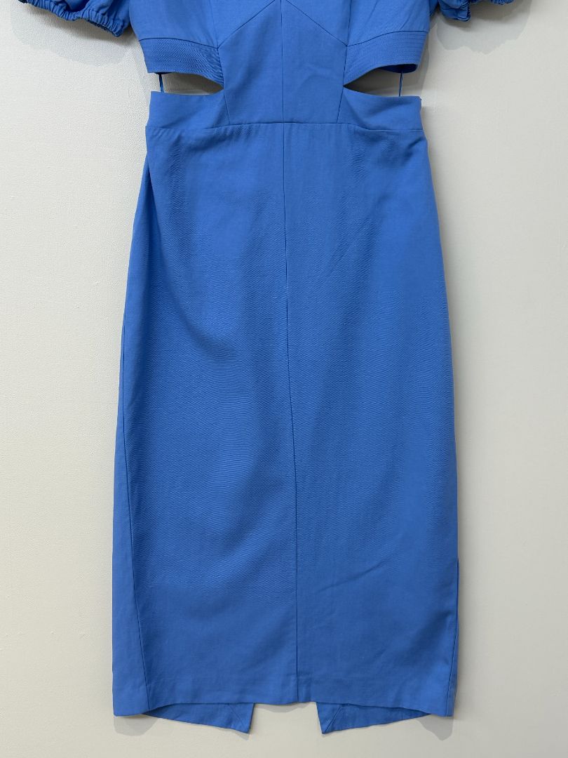 Reiss Blue Jenna Puff Sleeve Midi Dress - Size 12