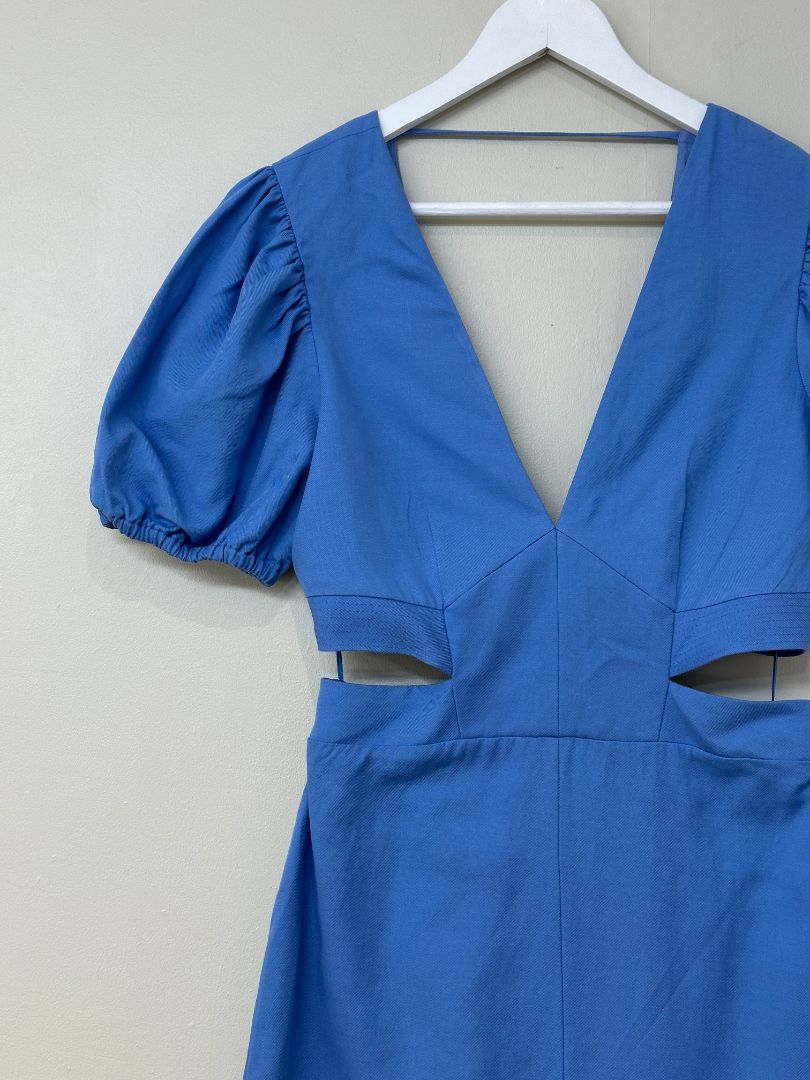 Reiss Blue Jenna Puff Sleeve Midi Dress - Size 12