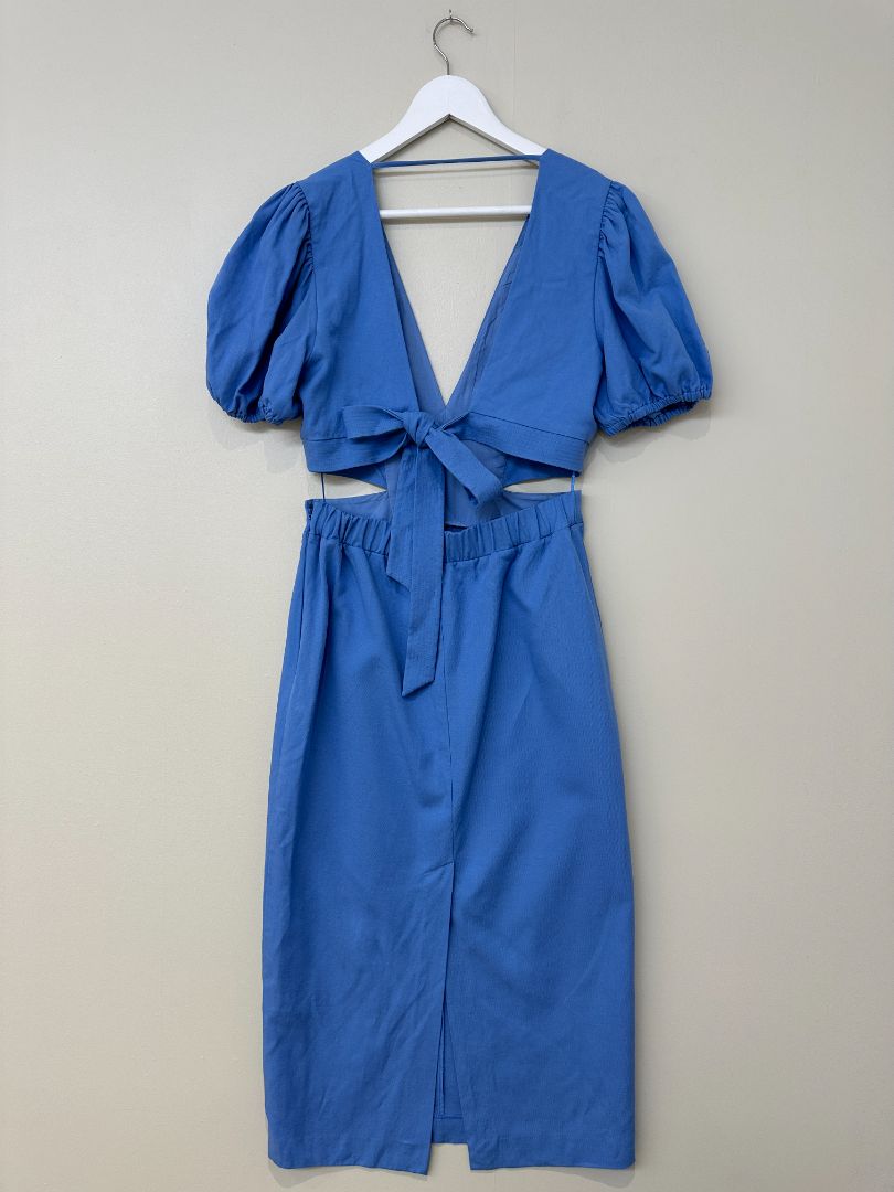 Reiss Blue Jenna Puff Sleeve Midi Dress - Size 12