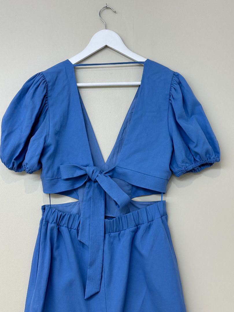 Reiss Blue Jenna Puff Sleeve Midi Dress - Size 12