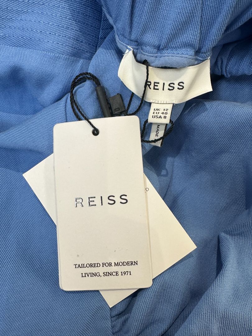 Reiss Blue Jenna Puff Sleeve Midi Dress - Size 12