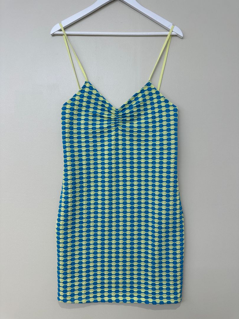 Mango Blue Green Strappy Patterned Mini Dress - Size L