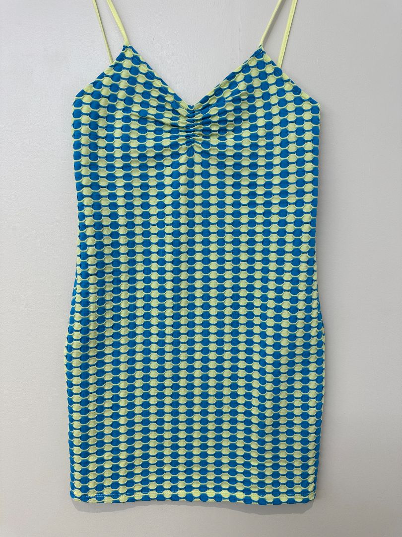 Mango Blue Green Strappy Patterned Mini Dress - Size L
