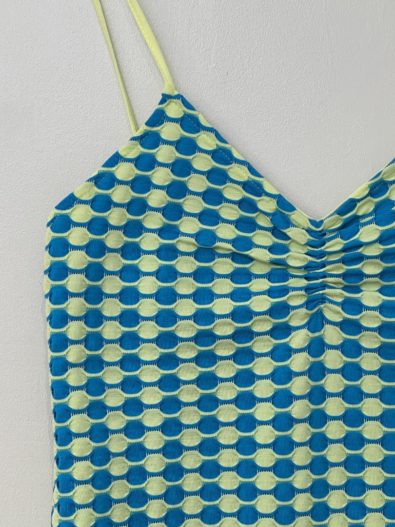 Mango Blue Green Strappy Patterned Mini Dress - Size L