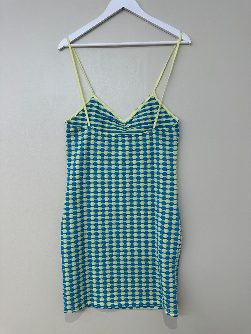 Mango Blue Green Strappy Patterned Mini Dress - Size L
