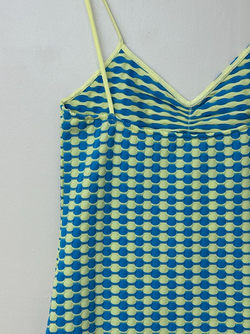 Mango Blue Green Strappy Patterned Mini Dress - Size L