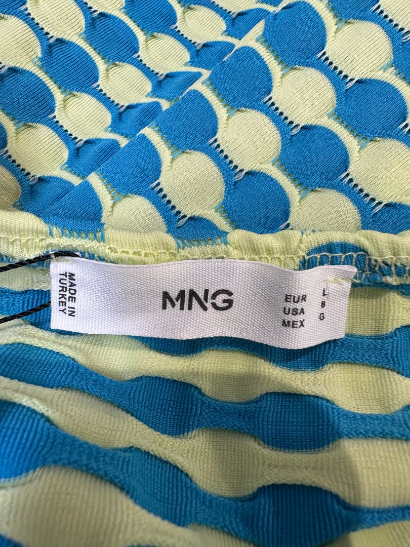 Mango Blue Green Strappy Patterned Mini Dress - Size L