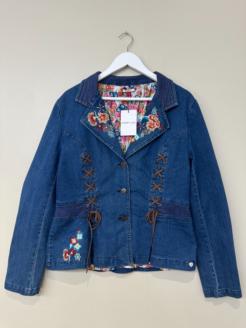 Joe Browns Blue Embroidered Floral Denim Jacket - Size 16
